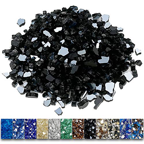 Grisun Black Fire Glass for Fire Pit, 1/2 Inch High Luster Reflective Tempered Glass Rocks for Natural or Propane Fireplace, Safe for Outdoors and Indoors Firepit Glass, 9.5 Pounds