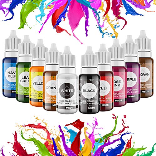Food Coloring Liquid for Cake Decorating - Vibrant Food Color Set Edible Food Dye for Kids, 10 Colors Tasteless Cookie Icing Colors for Baking Cooking Fondant Frosting DIY Supplies Kit (3.5 Oz)