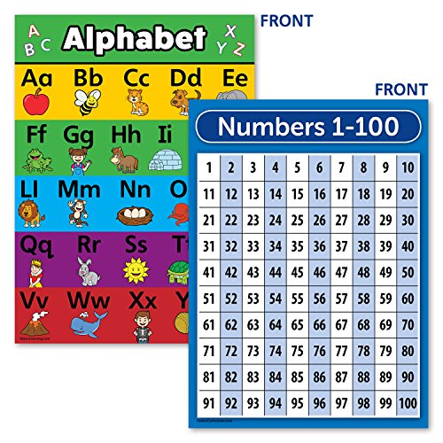 Laminated ABC Alphabet & Numbers 1-100 Poster Chart Set (18 x 24)