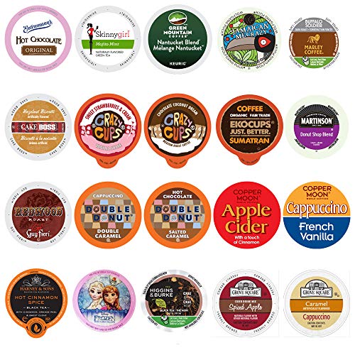 Perfect Samplers Coffee, Tea, Cider, Cappuccino, and Hot Chocolate Single Serve Cups For Keurig K cup Brewers, Perfect Sampler Pack, includes Hot Cocoa from Square and Crazy Cups, 20 Count, n/a