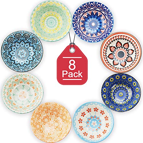 Farielyn-X 8 Pack Small Ceramic Bowls - Porcelain, Soup, Salad, Pasta, Rice, Dessert, Yoghurt, Condiments, Side Dishes, Dip, Ice Cream Ceramic Bowls, 4.75 Inch Diameter, 10 Fluid Ounce (1.25 Cup) Capa