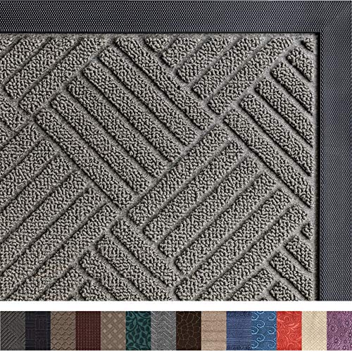 Gorilla Grip Original Durable Natural Rubber Door Mat, 29x17, Heavy Duty Doormat, Indoor Outdoor, Waterproof, Easy Clean, Low-Profile Mats for Entry, Garage, Patio, High Traffic Areas, Gray Diamond