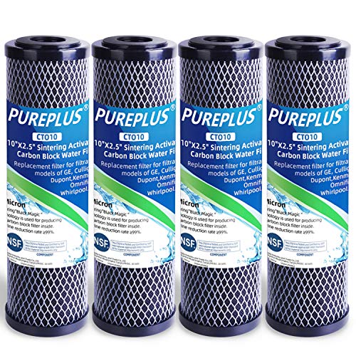 1 Micron 2.5' x 10' Whole House CTO Carbon Water Filter Cartridge Replacement for Countertop Water Filter System, Dupont WFPFC8002, WFPFC9001, FXWTC, SCWH-5, WHEF-WHWC, WHCF-WHWC, AMZN-SCWH-5, 4Pack