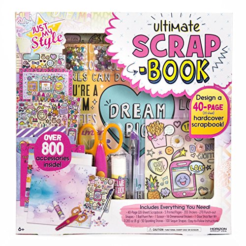 Just My Style Ultimate Scrapbook by Horizon Group USA,Personalize & Decorate Your DIY Scrapbook with Stickers,Sequins,Gemstones & More.40-Page Hardcover Scrapbook,Pen,Scissors & Glue Stick Included