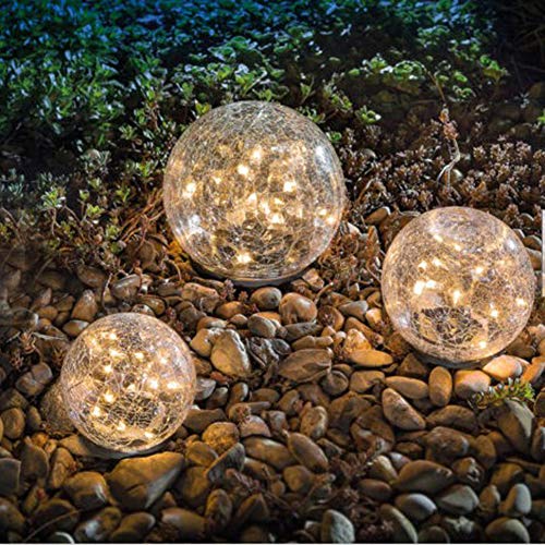 Garden Solar Lights, Cracked Glass Ball Waterproof Warm White LED for Outdoor Pathway Walkway Patio Yard Lawn, 1 Globe (3.94”)