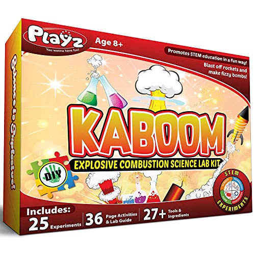 Playz Kaboom! Explosive Combustion Science Lab Kit - 25+ STEM Experiments - DIY Make Your Own Rockets, Helium Balloons, Fizzy Bombs, Color Explosions and More with Fun Chemical Reactions!