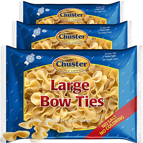 Chuster Bow Tie Farfalle Pasta | Enriched Twist Noodles for Italian Entrees, Pasta Salads, Soups, and Casserole Dishes | Cooks in 10 Minutes! | Low Sodium, Kosher Pareve | Bulk 3 Pack (10oz)