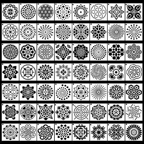 56 Pack Mandala Dot Painting Templates Stencils Perfect for DIY Rock Painting Art Projects (3.6x3.6 inch)