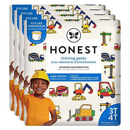 The Honest Company Toddler Training Pants, Construction Zone, 3T/4T, 92 Count, Eco-Friendly, Underwear-Like Fit, Stretchy Waistband & Tearaway Sides, Perfect for Potty Training