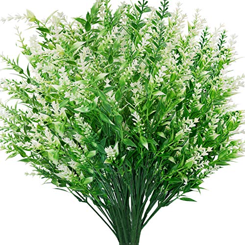 CLONG Artificial Plants Lavender Flowers Faux Breath UV Resistant Fake Shrubs Simulation Greenery Bushes House Office Garden Patio Decor Wedding Table Flowers Arrangement Bouquet Filler-6 Bundles