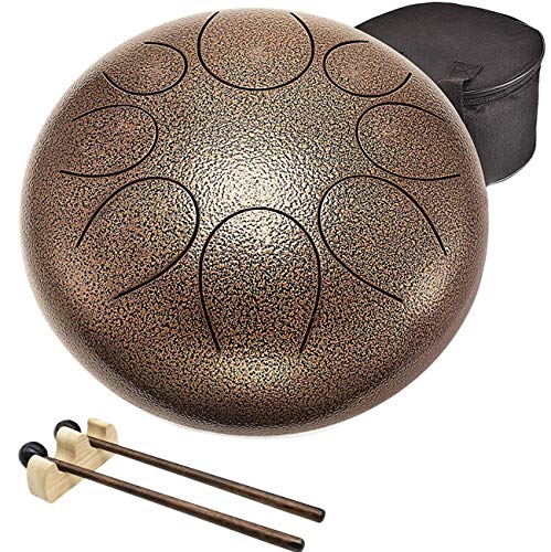 Steel Tongue Drum Tank Drum - Standard C Key 8 Notes 8 inches Pan Drum - Percussion Instrument with Drum Mallets -Handpan Drum with Bag, Music Book, Finger Picks  for Camping, Meditation, or Yoga