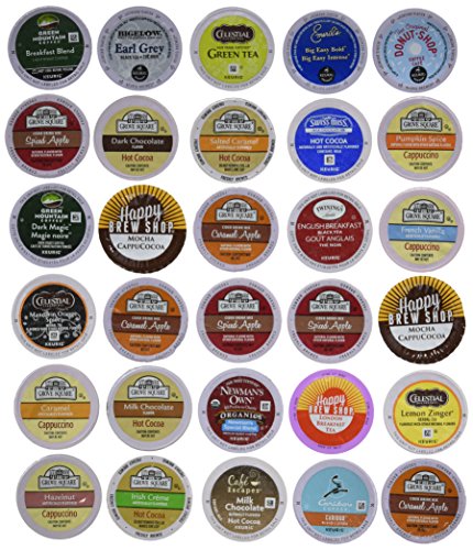 30-count Top Brand Coffee, Tea, Cider, Hot Cocoa and Cappuccino Variety Sampler Pack, Single-Serve Cups for Keurig-Compatible Brewers