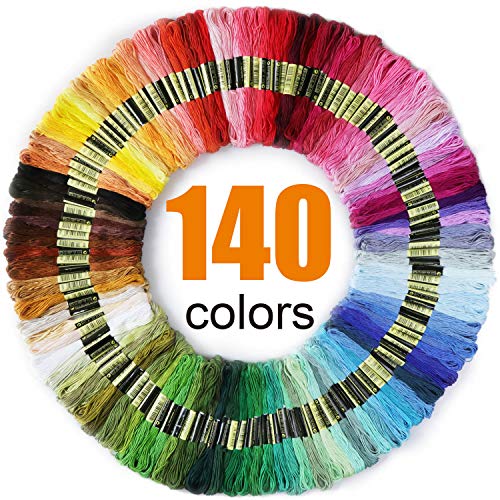 Premium Rainbow Color Embroidery Floss 140 Skeins Per Pack with Cotton for Cross Stitch Threads, Bracelet Yarn, Craft Floss, Aroic Embroidery Floss Set