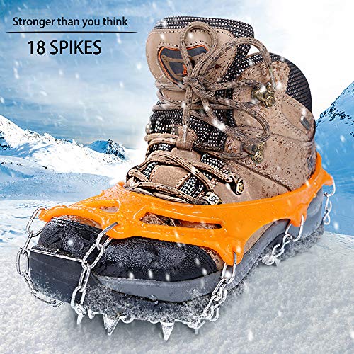Hewolf Traction Cleats Stainless Steel Crampons Anti Slip Snow Grips for Walking Jogging Hiking Fishing Mountaineering Climbing on Ice Snow