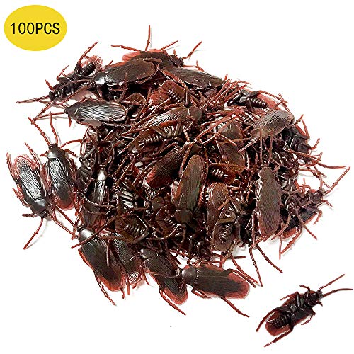 OJYUDD 100PCS Prank Fake Roaches, Favorite Trick Joke Toys Look Real, Scary Insects Realistic Plastic Bugs, Novelty Cockroach for Party, Christmas, Halloween