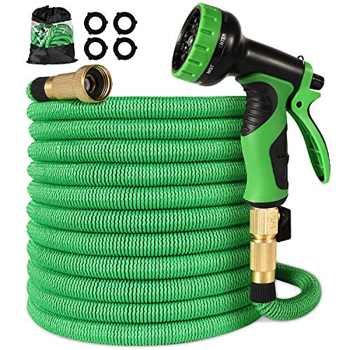 Linquo 100 ft Garden Hose Upgraded Expandable Hose, Durable Flexible Water Hose, 8 Function Spray Hose Nozzle, 3/4' Solid Brass Connectors, Retractable Latex Core, Lightweight Expanding Hose