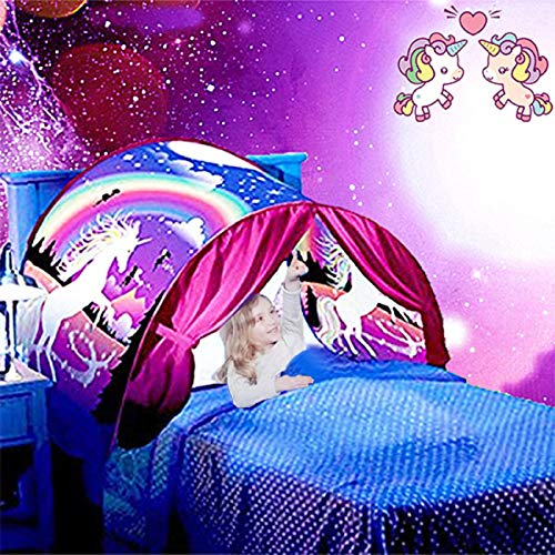 Kids Dream Bed Tent Twin Size - Deluxe Space Adventure & Dinosaur Island & Unicorn & Winter Wonderland Play Tents Boys Girls Pop up Tents Children Game Tent Magical Playhouse Christmas Birthday Gifts