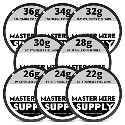 Mixed 550 Feet of Stainless Steel 316L Wire 22,24,26,28,30,32,34,36 Gauge Pack