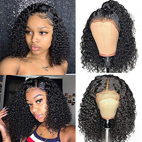 Larhali Short Curly Bob Wigs Brazilian Virgin Human Hair 13x4 Lace Front Wigs Kinky Curly Hair For Black Women Pre Plucked with Baby Hair 150% Density(14inch,13x4)
