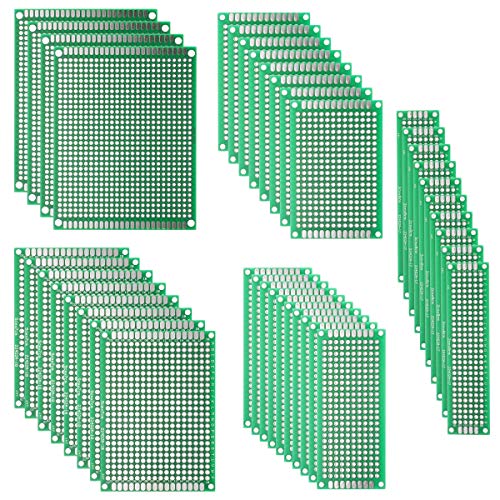 DEYUE 40PCs PCB Double-Sided Prototyping PCBs Circuit Boards Kit | 5 Size Universal untraced Perforated Printed Circuits Boards | Solder-able Circuit Protoboards for DIY Soldering Electronic Projects