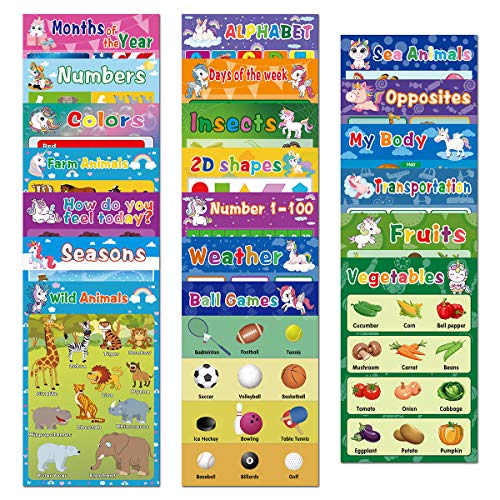 20Pack Educational Preschool Posters for Kids Toddlers Learning Kindergarten Classroom Decoration, Large 16.5 x 11 Inch Educational Charts Includes: Months Days Alphabet Numbers Colors and More(20Pcs)