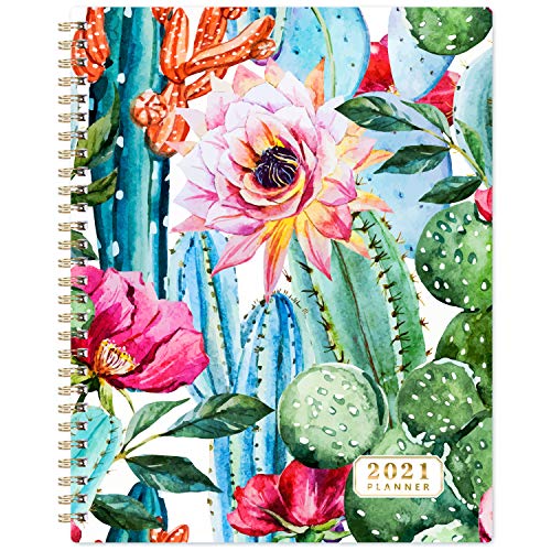 2021 Planner - Weekly & Monthly Planner with Marked Tabs, 8' x 10', January 2021 - December 2021, Contacts + Calendar + Holidays, Twin-Wire Binding with Thick Paper - Cactus Flower