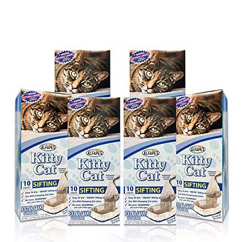 Alfapet Kitty Cat Pan Disposable, Sifting Liners- 10-Pack + 1 Transfer Liner-for Large, X-Large, Giant, Extra-Giant Size Litter Boxes-Included Rubber Band for Firm, Easy Fit - Pack of 6