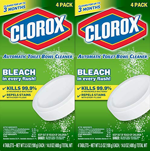 Clorox Automatic Toilet Bowl Cleaner Tablets with Bleach, (Each 4 Count of 3.5 oz Tablets) 14 oz, Pack of 2