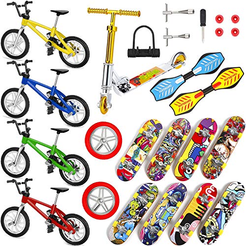 Cwuberly 25 Pieces Mini Finger Toys Set Finger Scooter Mini Skateboards Finger Skateboard Mini Bikes Finger Boards for Kids Party Favors