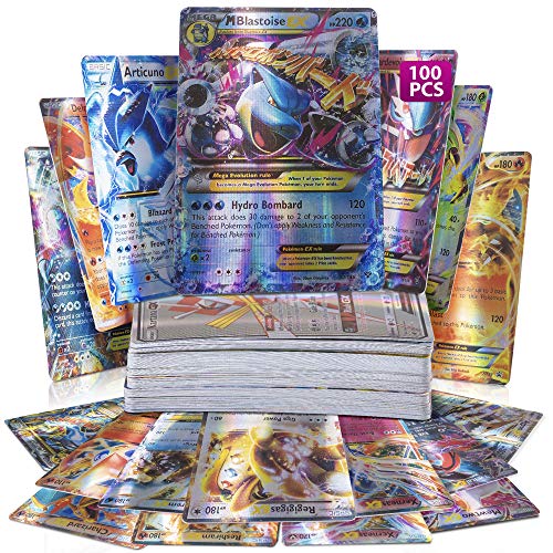 100 Assorted Poke Cards TCG Style Card Holo EX Full Art : 20 GX + 20 Mega + 1 Energy + 59 EX Arts Includes Perfect Box!