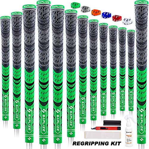 SAPLIZE Multi Compound Golf Grips, 13 Piece with Complete Regripping Kit, Standard Size, Cord Rubber, Hybrid Golf Club Grips, Fluorescent Green CL03S Series