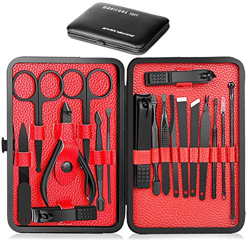 Epartswide Manicure Set,18pcs Stainless Steel Manicure Pedicure Set,Pedicure Kit Nail Clippers for Men Professional Manicure Kit - Nail Scissors Ear Pick Grooming Kits with Portable Travel Case