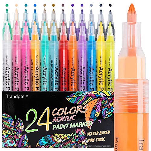 Acrylic Paint Pens, Acrylic Paint Markers Set for Rocks Painting, Craft, Canvas, Wood, Halloween Pumpkin, 24 Colors Extra Fine Tip Water Based Marker for Adults & Kids