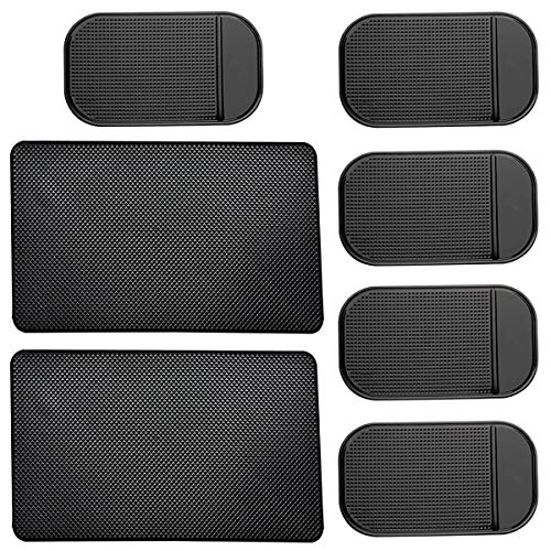 7 Pack Car Dashboard Anti-Slip Mat, 2 Sizes Heat Resistant Sticky Non-Slip Ripple Gel Latex Dash Grip Pad for Cell Phone Sunglasses Keys Coins by ACKLLR,Black
