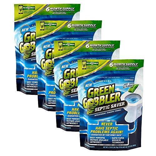 SEPTIC SAVER Bacteria Enzyme Pacs - 2 Year Septic Tank Supply (FREE Green Gobbler REMINDER APP) 4 Pack