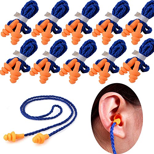 10 Pairs Soft Silicone Corded Ear Plugs Individually Wrapped Reusable Sleep Swim Noise Hearing Protection Earplugs Music Concerts Construction Shooting Hunting Motor Sports
