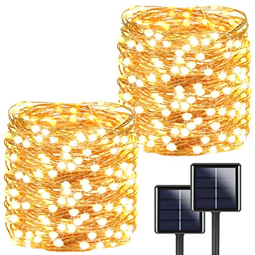 2-Pack Each 72ft 200LED Solar String Lights Outdoor, Super Bright Solar Lights Outdoor (Upgraded Oversize Lamp Beads), Waterproof 8 Modes Fairy Lights for Christmas Party Holiday (Warm White)