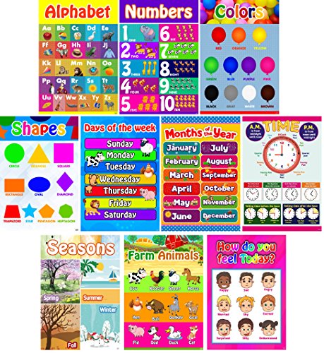L & O Goods Educational Posters for Preschoolers, Toddlers, Kids, Kindergarten Classrooms | Fun Early Learning for Alphabet Letters, Numbers, Shapes, Colors, Seasons, Emotions, Days, Months, More