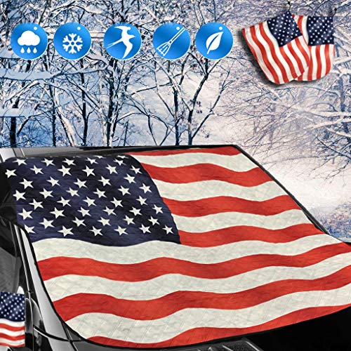 Big Ant Snow Cover, American Flag Windshield Snow Cover and Mirror Covers for Storage Ice Protector Windproof Car Cover in All Weather, Fit for Cars, Trucks, SUV, Vans Vehicle