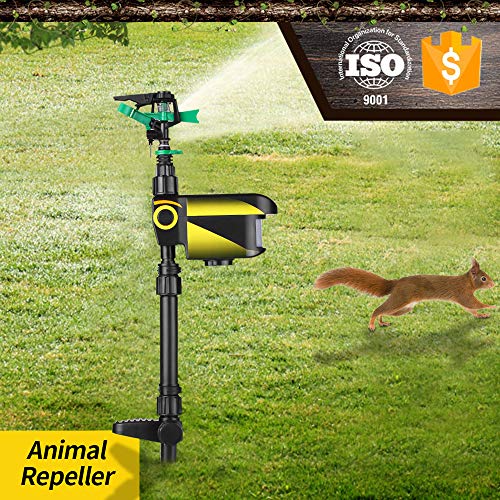 KKmoon Lawn Sprinkler, Solar Powered Motion Activated Animal Repeller Garden Sprinkler with Automatic Rotating Lawn Irrigation System Adjustable Large Area