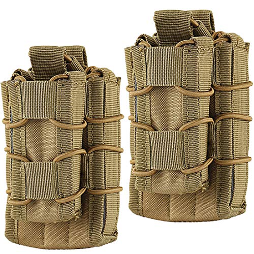 HOANAN Double Mag Pouch, Tactical Molle Magazine Pouch Open-Top Single Rifle Pistol Mag Pouch Cartridge Clip Pouch Hunting Bag (2pack-Upgrade Brown)