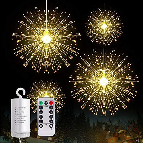 Fairy Firework String Lights Wire Lights, 225 LED DIY 8 Modes Dimmable Lights with Remote Control, Waterproof Decorative Hanging Starburst Lights for Christmas, Home, Patio, Indoor Outdoor Decoration
