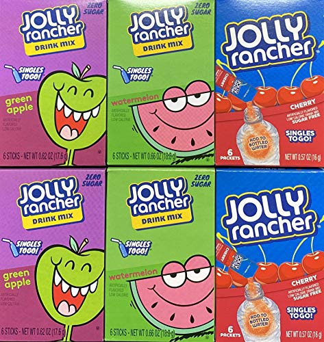 Jolly Rancher Singles To Go Drink Mix Variety Set -- 36 Singles Packs, Sugar Free (Cherry, Green Apple, Watermelon) (3 Flavor Variety Pack)