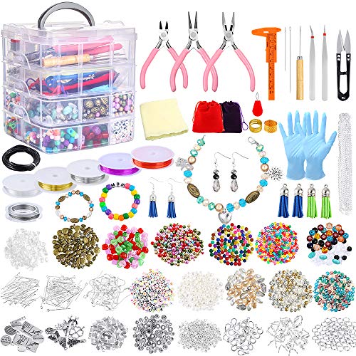 Jewelry Making Kit, 1960 Pieces Jewelry Making Supplies for Bracelets Includes PP OPOUNT Beads, Charms, Findings, Jewelry Pliers, Beading Wire for Necklace Bracelet, Earrings Making and Repairing