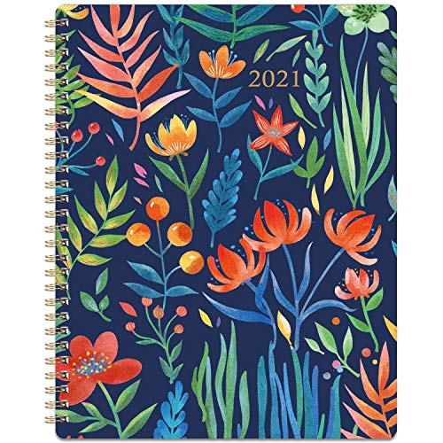 2021 Planner - Weekly & Monthly Planner with Marked Tabs, 8' x 10', Jan. - Dec. 2021, Contacts + Calendar + Holidays, Twin-Wire Binding with Thick Paper - Navy Floral