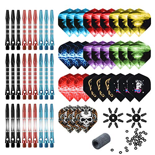 Tezoro Dart Accessories Kit Including Aluminum Dart shafts,Dart Flights, Flight Savers, Sharpener, O-Rings -Bulk Pack of 104 Pieces