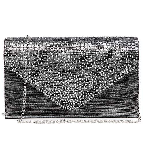 Dasein Ladies Frosted Satin Evening Clutch Purse Bag Crossbody Handbags Party Prom Wedding Envelope (Grey)