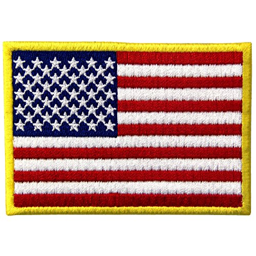 EmbTao American Flag Embroidered Patch Gold Border USA United States of America Military Uniform Iron On Sew On Emblem