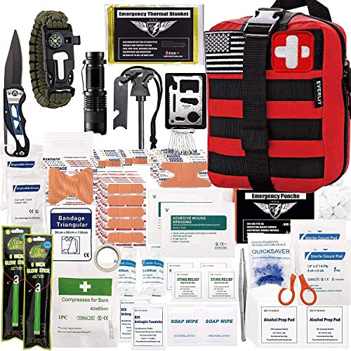 EVERLIT 250 Pieces Survival First Aid Kit IFAK Molle System Compatible Outdoor Gear Emergency Kits Trauma Bag for Camping Boat Hunting Hiking Home Car Earthquake and Adventures (Red)