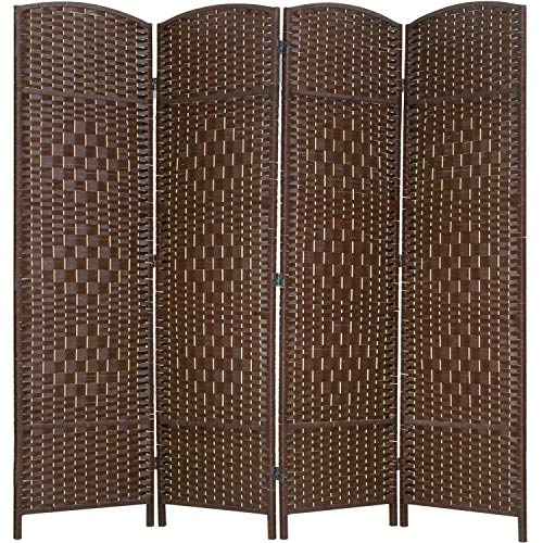 Vnewone 4 Panel Room Divider 6 ft. Tall Diamond Weave Fiber Privacy Screen Folding for Livingroom Bedroom, Brown